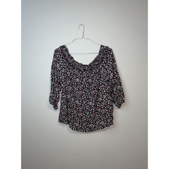 Lane Bryant Square Neck Floral off shoulder Blouse- size 18/20 ditsy 3/4 sleeves - Picture 2 of 10